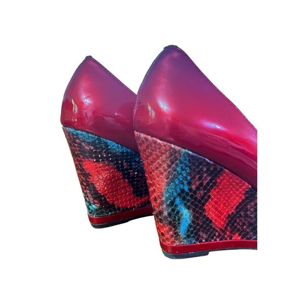 Donald Pliner // Red Habiki Wedge Peep Toe Heels Size 8.5 - Picture 8 of 10